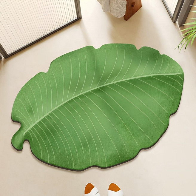 문리버 초록잎 디자인 규조토발매트 욕실 주방 흡수 미끄럼방지 매트, 1개, 녹엽