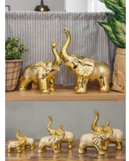 황금 도자기 코끼리 (317)(중)인테리어 장식인형 빈티지소품 집들이선물