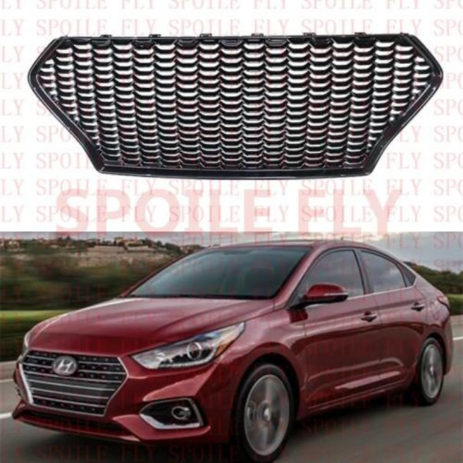 현대 엑센트 2018 2019 바디 키트 전면 범퍼 커버 ABS 플라스틱 레이싱 그릴 리피팅 그릴 액세서리, 1개