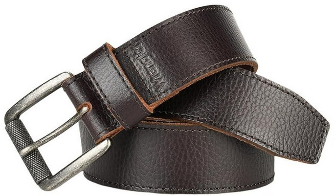Wrangler 남성용 페블 가죽 벨트 38mm 롤러 버클 캐주얼 일상 벨트 청바지용 남성용 선물 브라운.