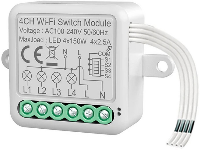 투야 와이파이 스마트 스위치 모듈 전기 차단기 1 2 3 4 갱 조명 모바일 앱 제어 알렉사, 4)4 Gang-WIFI, 하얀색