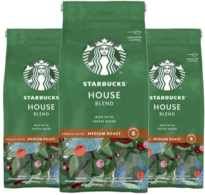 스타벅스 하우스 블렌드 미디엄 로스트 토피넛 분쇄 커피, 3개, 200g