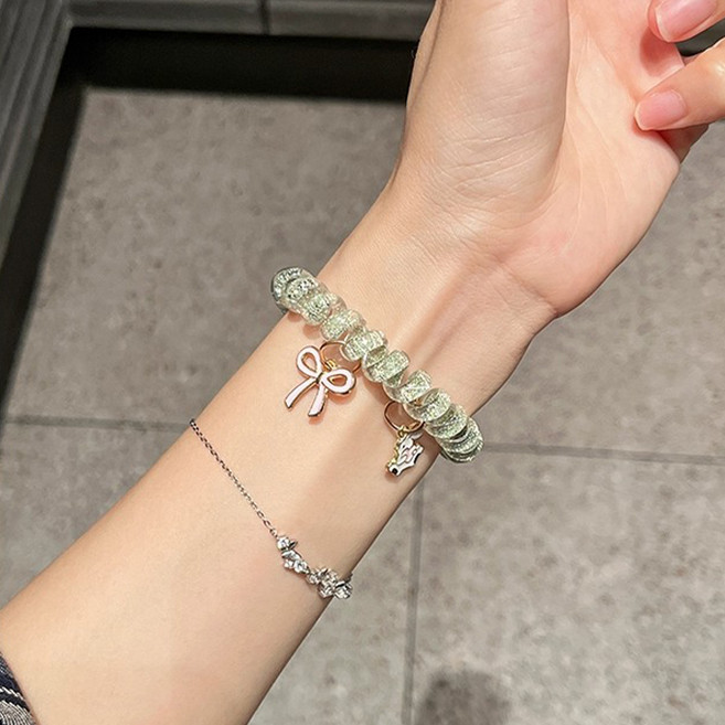 꼬불꼬불 전화 케이블 글리터 팔찌 귀여운 갤럭시핏4 / 갤럭시핏3 스트랩, 1개, 반짝반짝 젤리 스프링 스트랩-그린