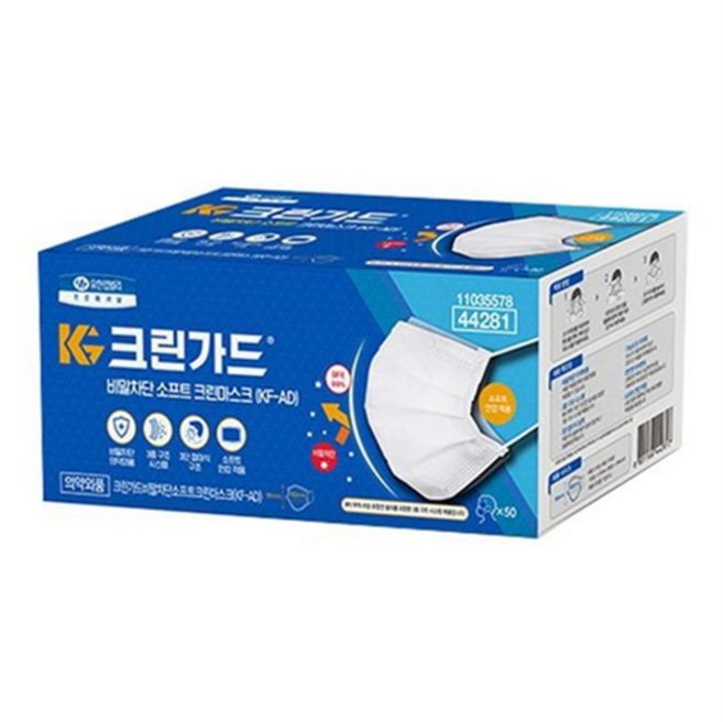 kf ad 마스크 소프트 새부리 데일리 비말 차단 마스크 국산, 흰색