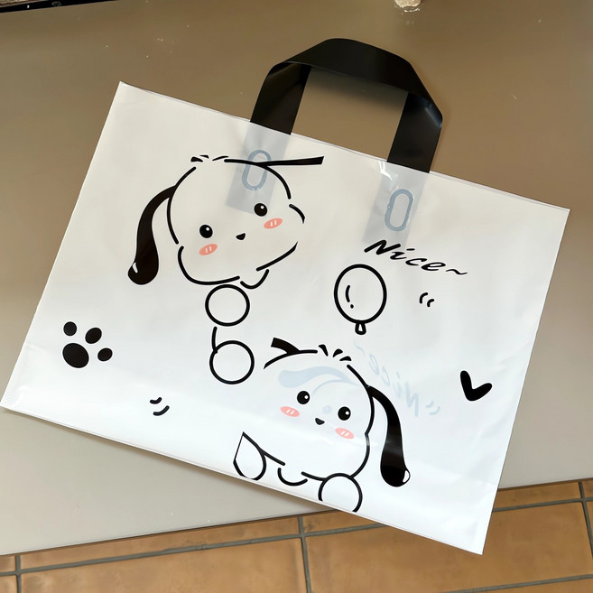 선물 복장 쇼핑백 비닐 손잡이 포장봉투 방수 귀여운 강아지, 25개, 블랙