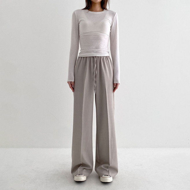 슬로핏 찰랑 와이드 밴딩 슬랙스 트레이닝 팬츠 3기장 구김적은 스판 세미 와이드 데일리 정장 바지