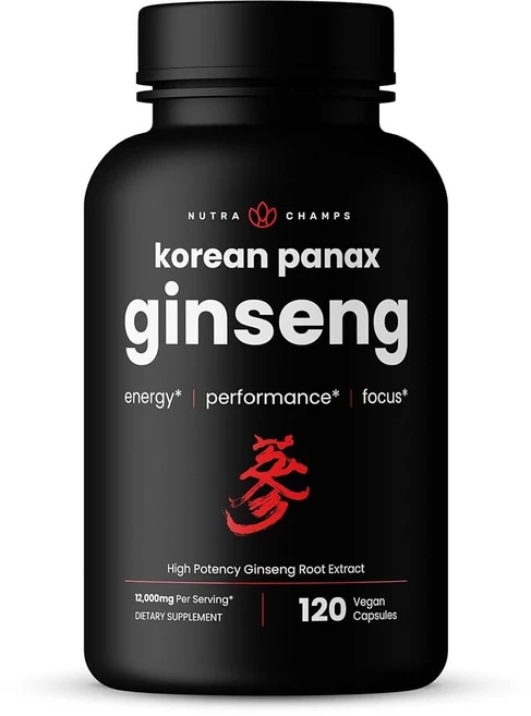 NutraChamps Korean Red 레드 Panax 인삼 캡슐 | 에너지 집중력 성능 활력 및 면역 지원을 위한 초강력 진세노사이드 | 한국 인삼 뿌리 추출물 120, 120 Count (Pack of 1), 1개 - 쿠팡