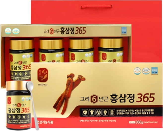 HnF 26년리뉴얼 6년근 홍삼정365 4개세트 국내산 홍삼 프리미엄 선물용 식약처인증 GMP, 1세트, 960g