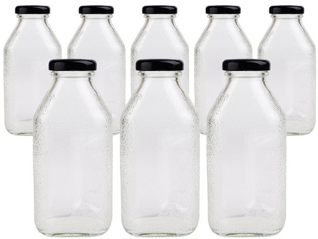 가인글로벌 사각델몬트300 유리병 + 38러그캡 (블랙), 8개, 300ml