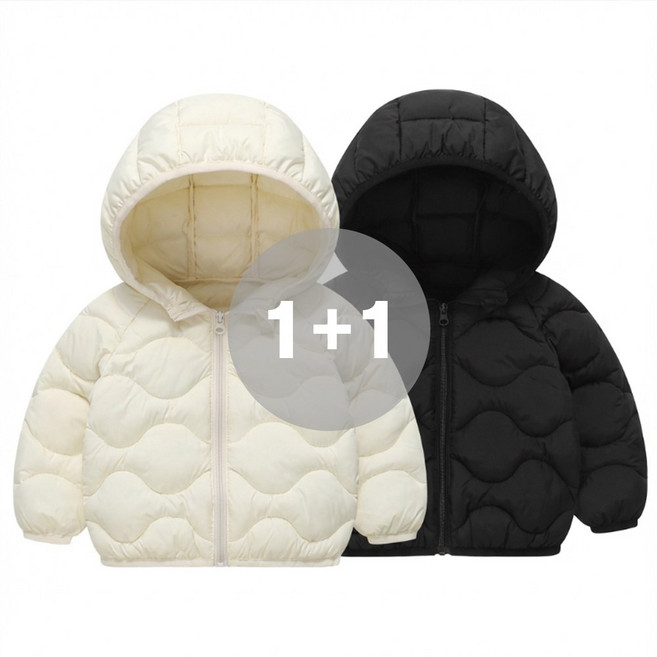 지디오 주니어 후드 집업 패딩 2개 세트 물결 퀼팅 숏 점퍼 겨울 남아 여아 아우터