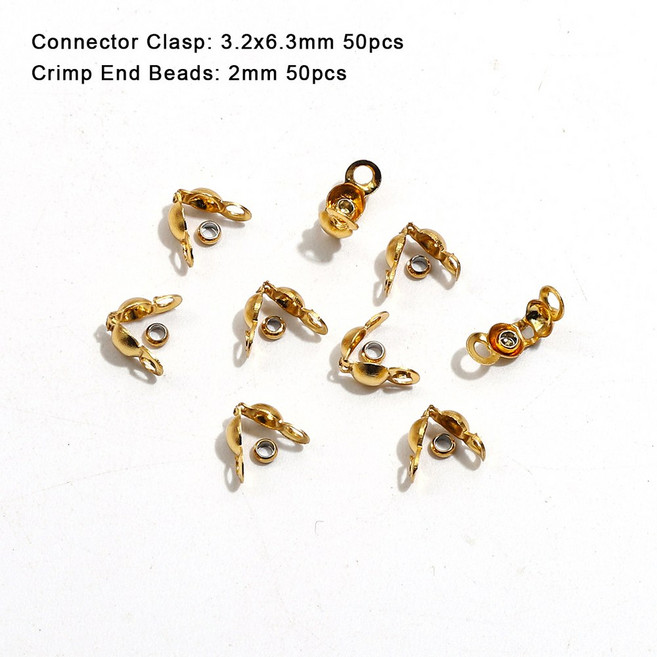 100 개/몫 스테인레스 스틸 골드 도금 커넥터 걸쇠 크림프 엔드 비즈 팔찌 목걸이 체인 DIY 쥬얼리 용품 만들기, 1개, 5) 3.2X6.3mm  100pcs