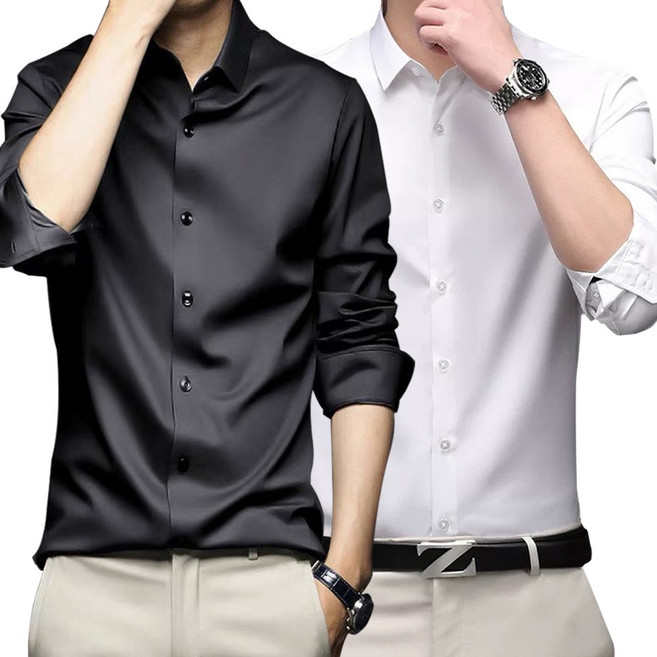 본헤르츠 남성용 구김 없는 링클프리 다림질 면제하는 베이직 긴팔 와이셔츠