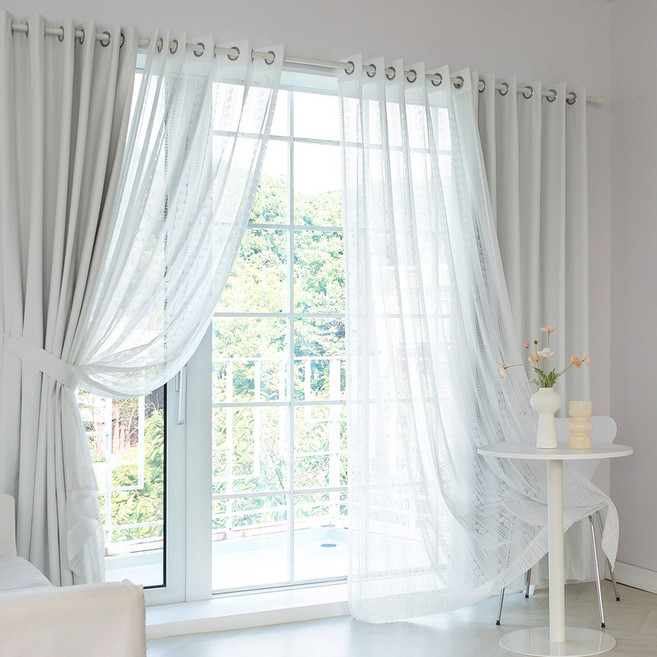 까르데코 더다크 100% 빛차단 암막+심플스트라이프 레이스 안방 거실 대형커튼 4장