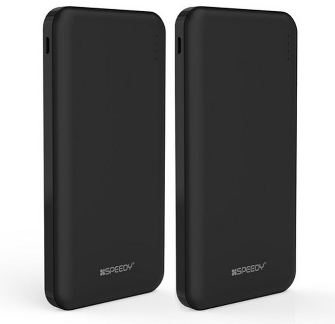 SPEEDY 슬림 듀얼 보조배터리 10000mAh + C타입 케이블 + 8핀 젠더, BND-2PCPPB100A, 블랙+블랙