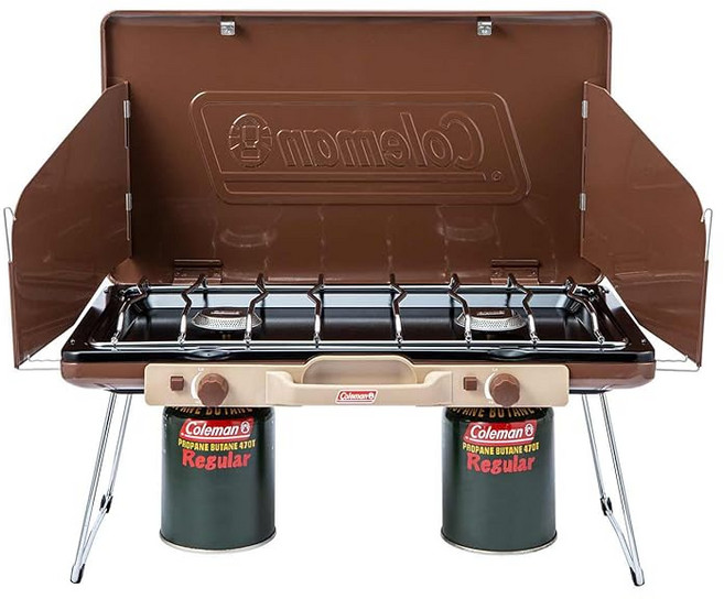 콜맨 파워하우스 LP 투버너 스토브 II 경량 컴팩트 2구 가스레인지 자동 점화 아웃도어 캠핑 바비큐용