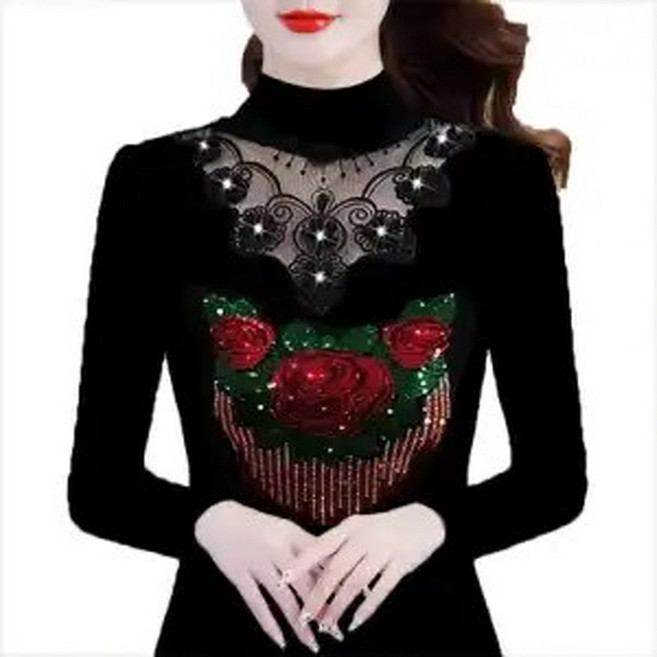 77우먼스 큐빅포인트상의 9컬러 시스루 기모 큐빅 겨울 반폴라 데일리 코디 [77우먼스]