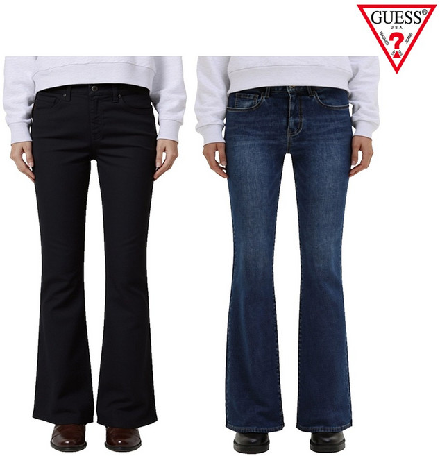 [신상] Guess 게스 여성 부츠컷 블랙진 연청 진청 청바지 약기모 데님팬츠