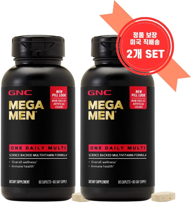 [정품 미국 배송] NEW 지앤씨 메가맨 원 데일리 60정 (캐플렛) MEGA MEN One Daily 60 Caplets *사은품 증정*, 2개, [2개 SET] :  바세린 1개, - 쿠팡