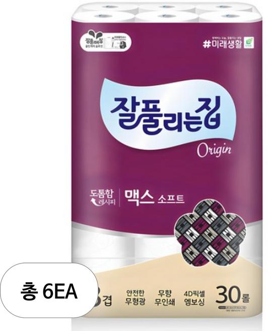 잘풀리는집 맥스소프트 화장지, 30m, 30개입, 6개