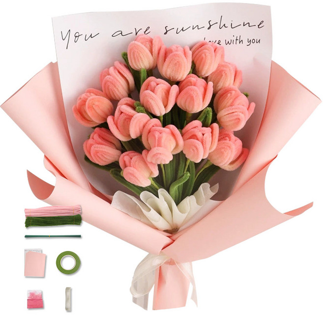 루루이즈 모루 꽃다발 DIY 키트, 피치튤립 세트, 1개