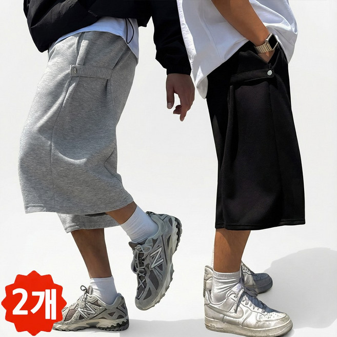 빠델 [당일출고/1+1] 7부 사이드스냅 버뮤다팬츠 벌룬 와이드 반바지 빅사이즈스웻 팬츠 츄리닝