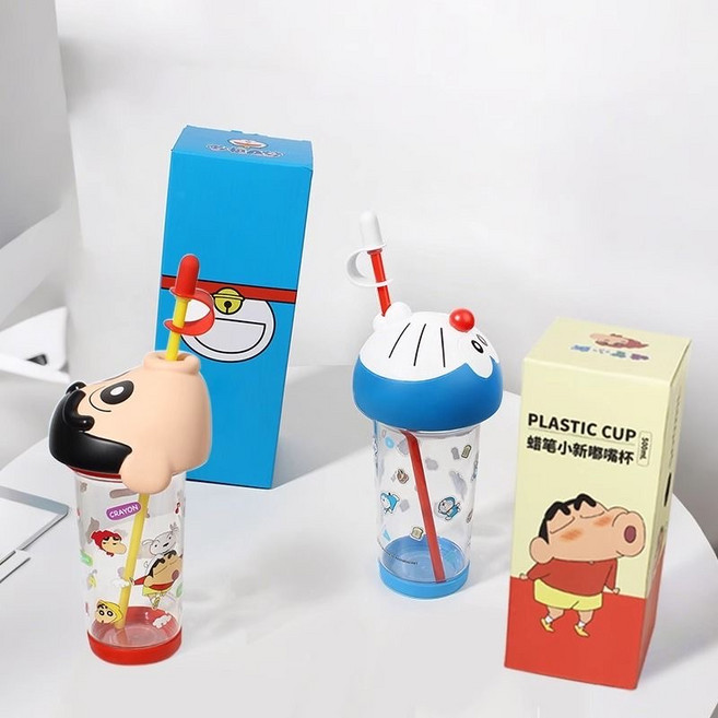 다나에 짱구 도라에몽 공식 라이센스 대용량 빨대 아이스 텀블러 물병 500ml, 1개, 레드 짱구