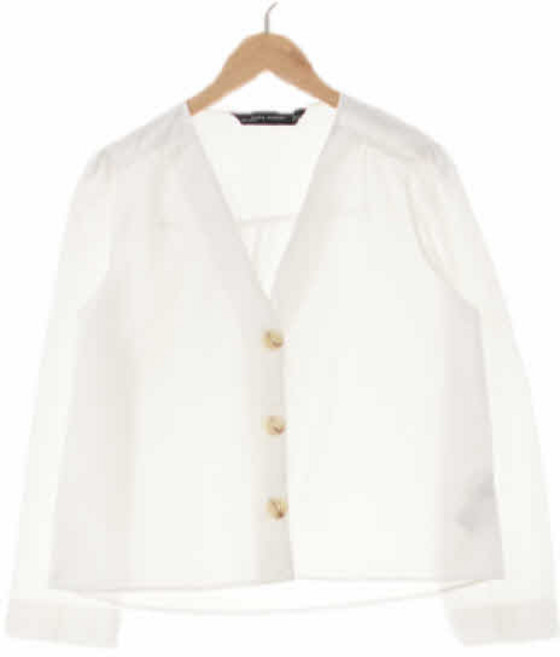 자라 1985 자라우먼 화이트 린넨혼방 셔링핀턱노카라숏재킷 [M]