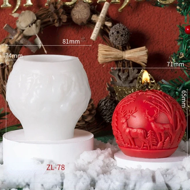 크리스마스 컬러 볼 아로마 테라피 캔들 실리콘 몰드 DIY 엘크 트리 홈 데코, 02 D