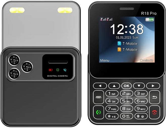 SERVO R18 Pro 회전 화면 미니 휴대폰 듀얼 SIM 스피드 다이얼 블랙리스트 매직 보이스 토치 2.4 화면 버튼, 03 black