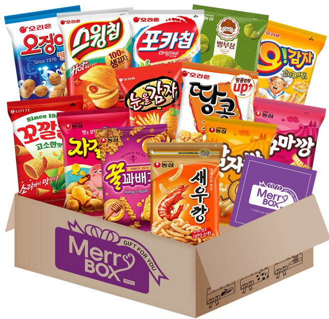 스낵 13종세트 2호{새우깡+오징어땅콩+땅콩강정+꿀꽈배기+자갈치+감자깡+고구마깡+썬칩+포카칩+스윙칩+치토스+눈을감자+꼬깔콘}, 1박스, 과자세트