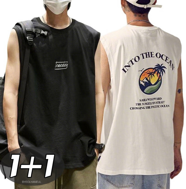 별하늘 [1+1] 남성 여름 빅사이즈 라운드 나시티 민소매 티셔츠 2P