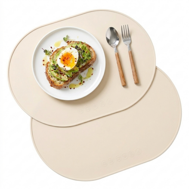 하우스키핀 고급 실리콘 방수 예쁜 테이블매트 식탁매트, 2개, 39 x 26.5cm, 아이보리