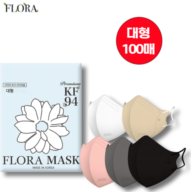 플로라 KF94 마스크 대형, 10매입, 10개, 다크그레이