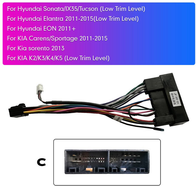 현대 기아 안드로이드 자동차 라디오 스테레오 자동차 오디오 MP5 플레이어 GPS 중앙 자동차 멀티미디어 플레이어 액세서리에 대한 전원 케이블, 3)C Version