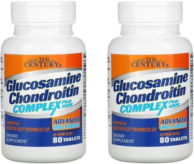 21세기 센추리 글루코사민 콘드로이친 컴플렉스 플러스 MSM 어드밴스드 트리플 스트렝스 21st Century Glucosamine Chondroitin Complex Plus, 80정, 2개