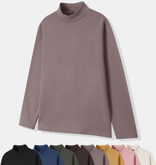 더베이직샵 목 조이지 않는 기모 세미오버 특양면 무지 긴팔 모크넥 반폴라 티셔츠 5컬러