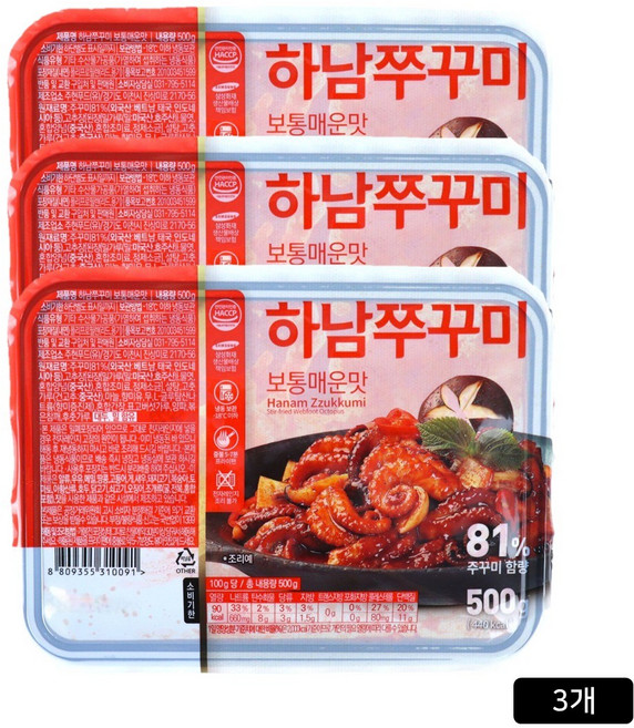 쭈꾸미 500g X 5팩, 옵션01/ 보통매운맛 3팩, 3개