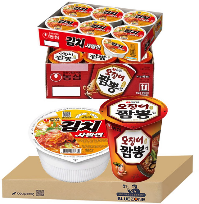 블루존 김치사발면 86g (6입) + 오징어짬뽕 소컵라면 67g (6입)