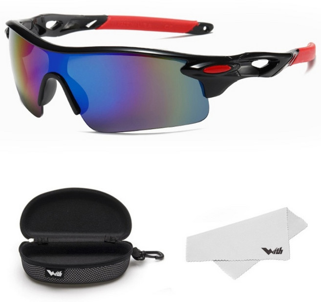 [WITH] 자전거 고글 스포츠 선글라스 초경량 편광 방풍 1개, 레드블랙