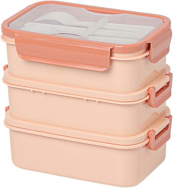 이지앤프리 밀프랩 퓨어박스 3단 도시락통, 피치, 1개