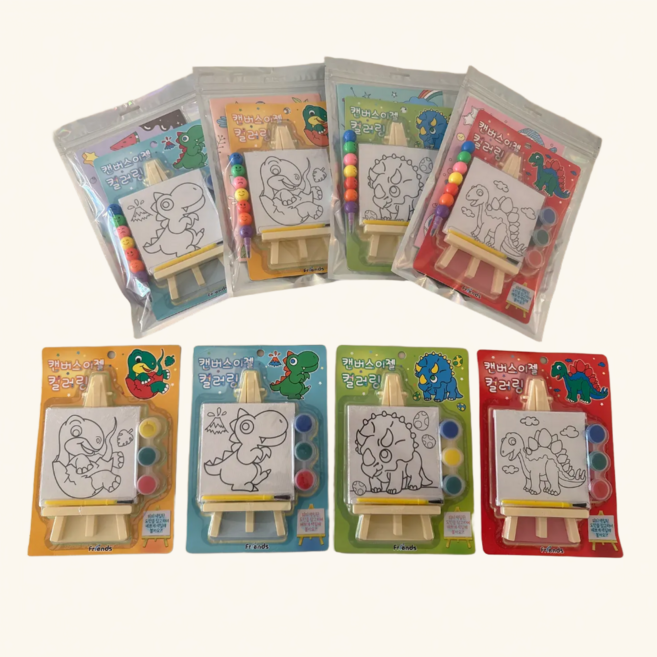 컬러링북 캔버스이젤컬러링 색연필 색칠놀이 구디백 4세트 얼집선물 답례품, 혼합색상(공룡), 1개