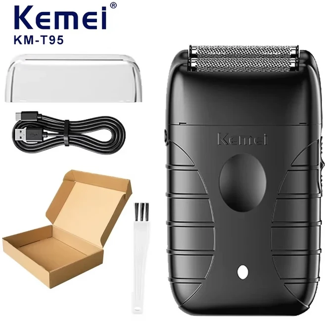 Kemei KM-T95 USB 충전식 전기 면도기 남성용 왕복 트윈 블레이드 수염 트리머, 01 KM-T95NO BOX
