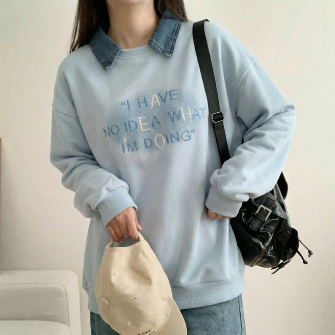 에쥬아 여성 춘추 긴팔 맨투맨 폴로넥 루즈핏 상의