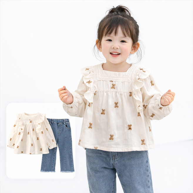 앨리홈 곰자수프릴데님셋트