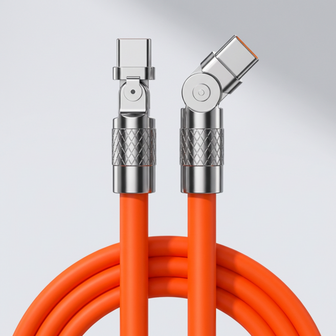 제이엘 120w 초고속 C to C 충전케이블 180도 회전 케이블, 1개, 오렌지, 1.5m