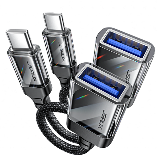 JSAUX USB 3.0 A타입 to C타입 고속 OTG 젠더 0.16m, 투명 블랙, 2개
