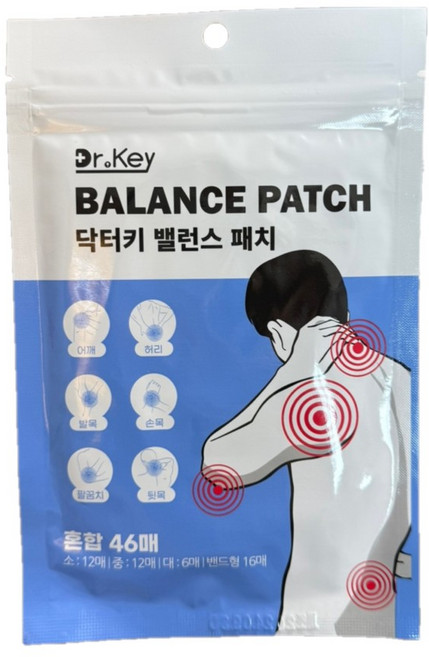 닥터키 근육통 동전패치 밸런스 패치 4가지 사이즈_손가락 무릎 등 손목, 1개, 46개입