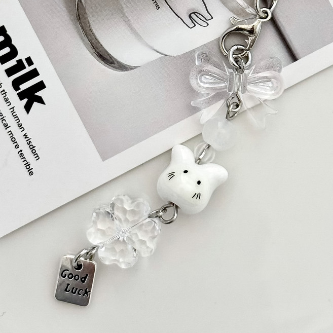 굿럭 세라믹 토끼 비즈 키링 폰스트랩