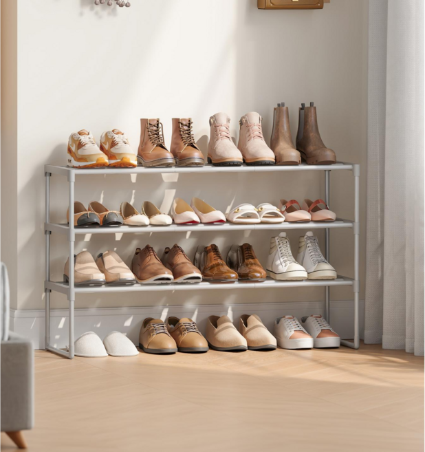 SONGMICS 간편조립 공간활용 튼튼한 다용도 신발장 신발정리대 현관신발장, 그레이, 3단