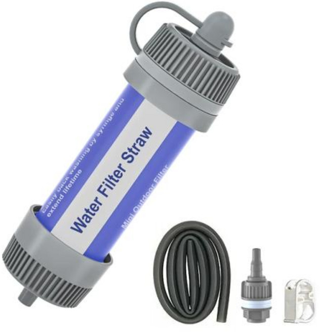 워터 필터 밀짚 야외 휴대용 정수기 생존 기어 캠핑 하이킹 배낭 비상 대비, 블루, 1개